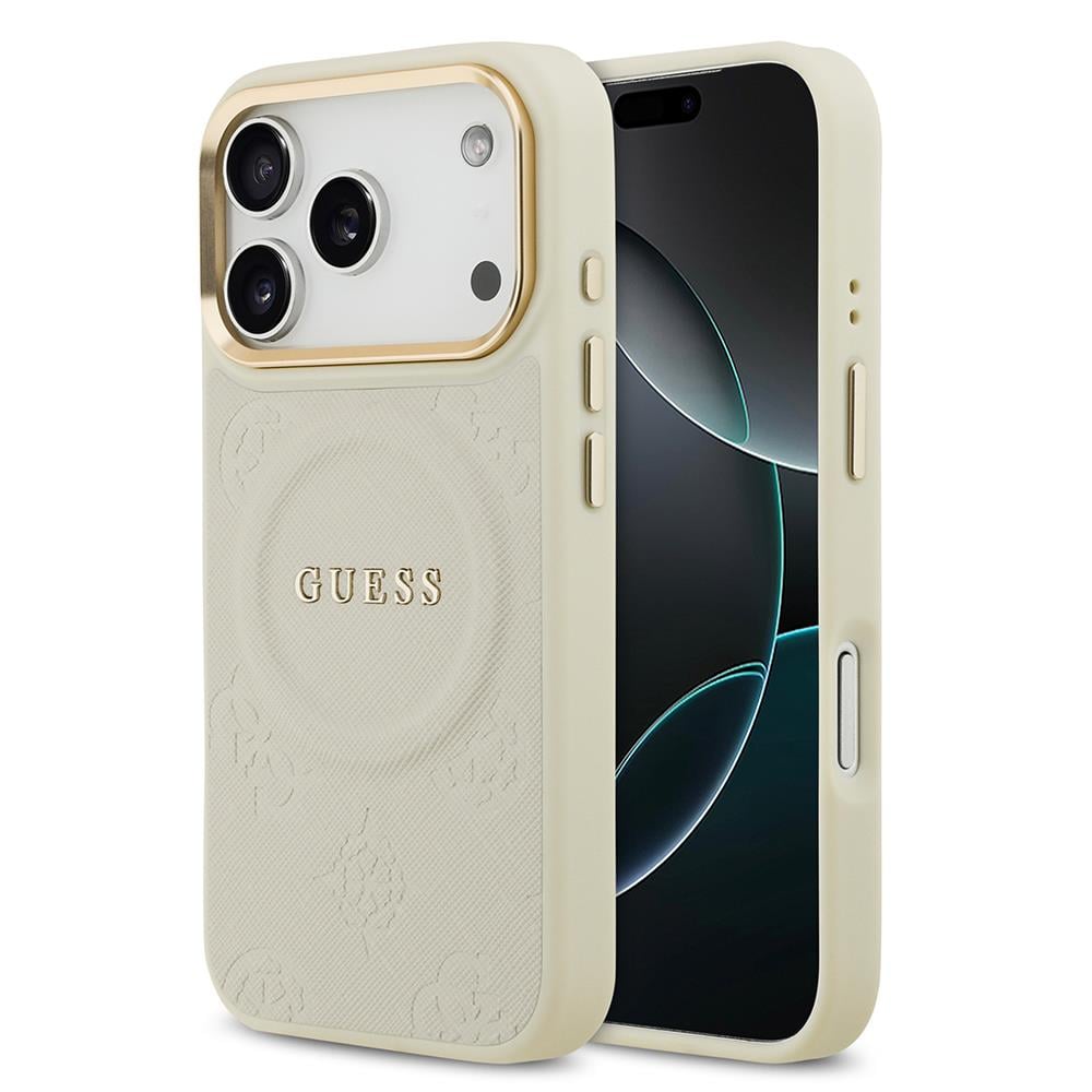 Apple iPhone 17 Pro Kılıf Guess Orjinal Lisanslı M-safe Şarj Özellikli Sıcak Baskılı Yazı Logolu PU Deri Peony Kapak