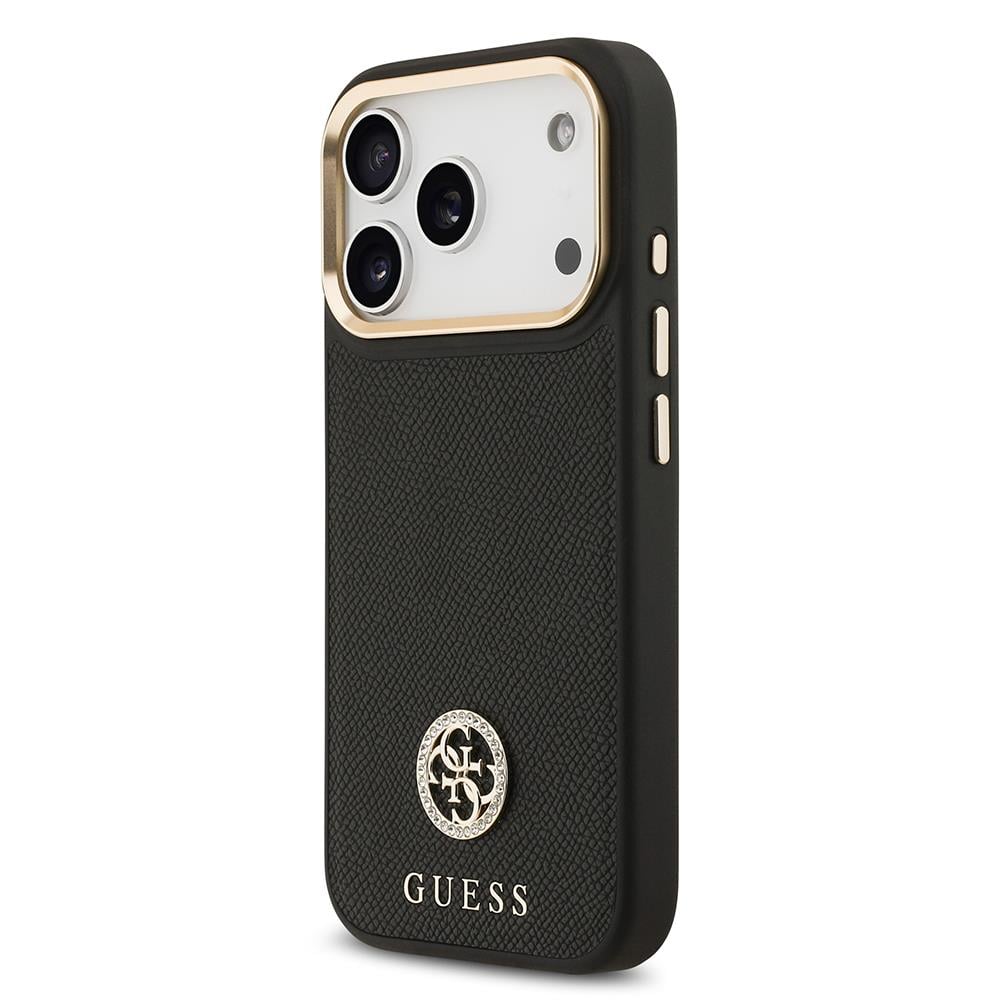 Apple iPhone 17 Pro Kılıf Guess Orjinal Lisanslı M-safe Şarj Özellikli Grained Yazı ve Taşlı 4G Logolu Kapak