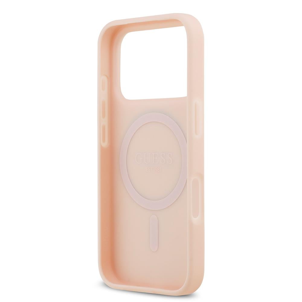 Apple iPhone 17 Pro Kılıf Guess Orjinal Lisanslı M-safe Şarj Özellikli Taneli Çiçek Tasarımlı Metal Yazı Logolu Kapak