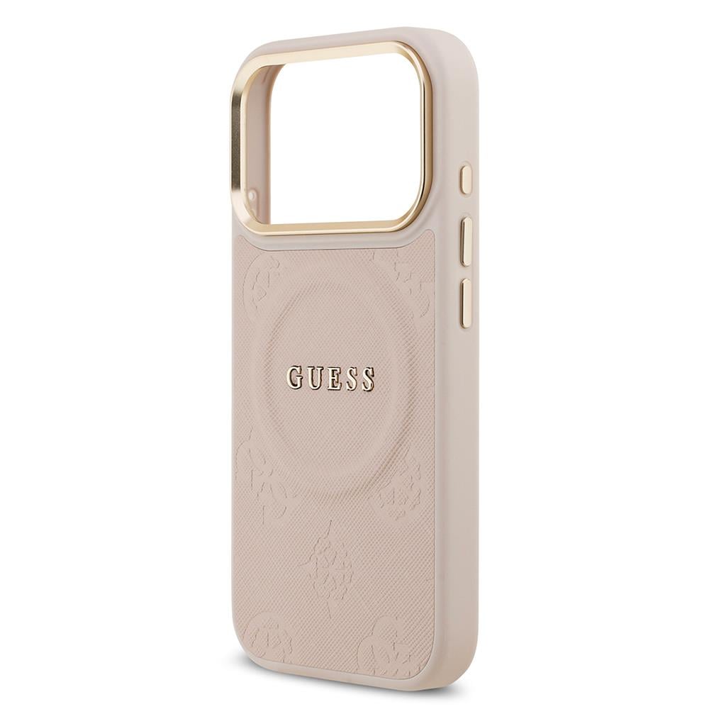 Apple iPhone 17 Pro Kılıf Guess Orjinal Lisanslı M-safe Şarj Özellikli Sıcak Baskılı Yazı Logolu PU Deri Peony Kapak