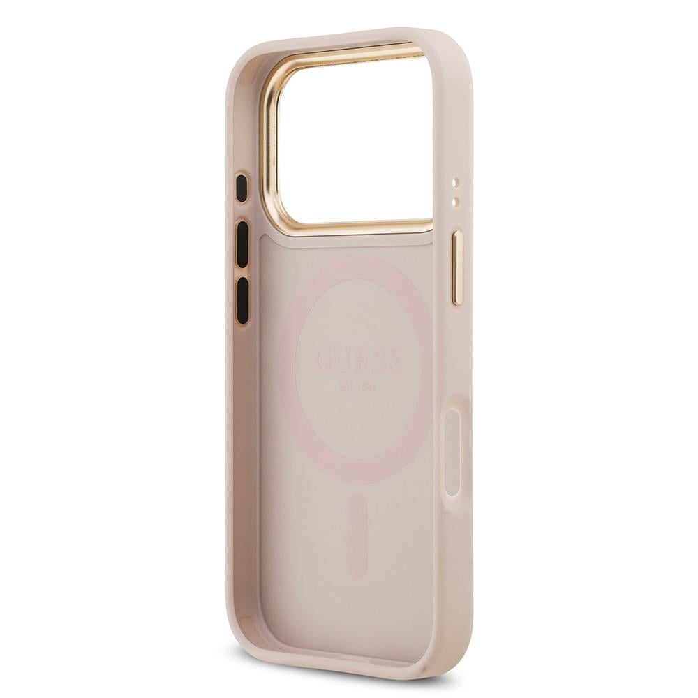 Apple iPhone 17 Pro Kılıf Guess Orjinal Lisanslı M-safe Şarj Özellikli Sıcak Baskılı Yazı Logolu PU Deri Peony Kapak