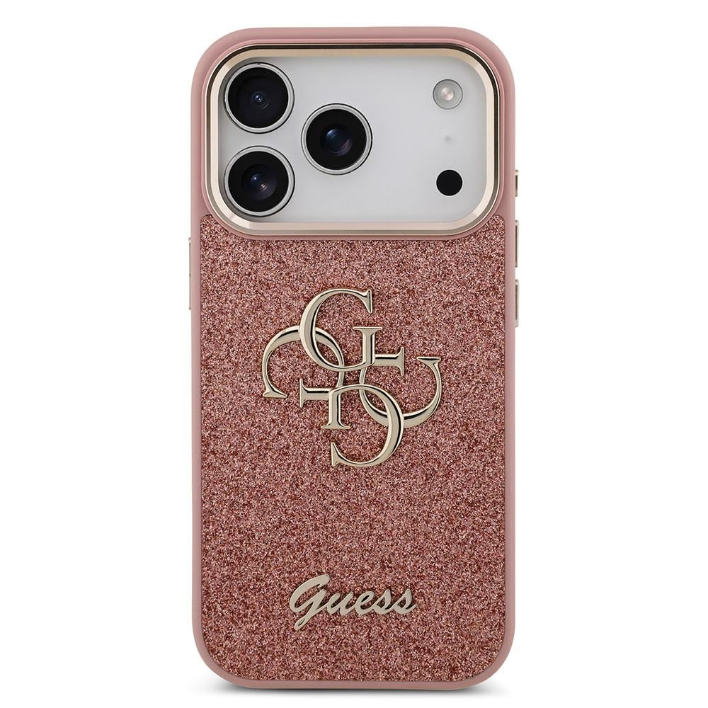 Apple iPhone 17 Pro Kılıf Guess Orjinal Lisanslı 4G Büyük Metal Kamera Çerçeveli ve Logolu Glitter Kapak