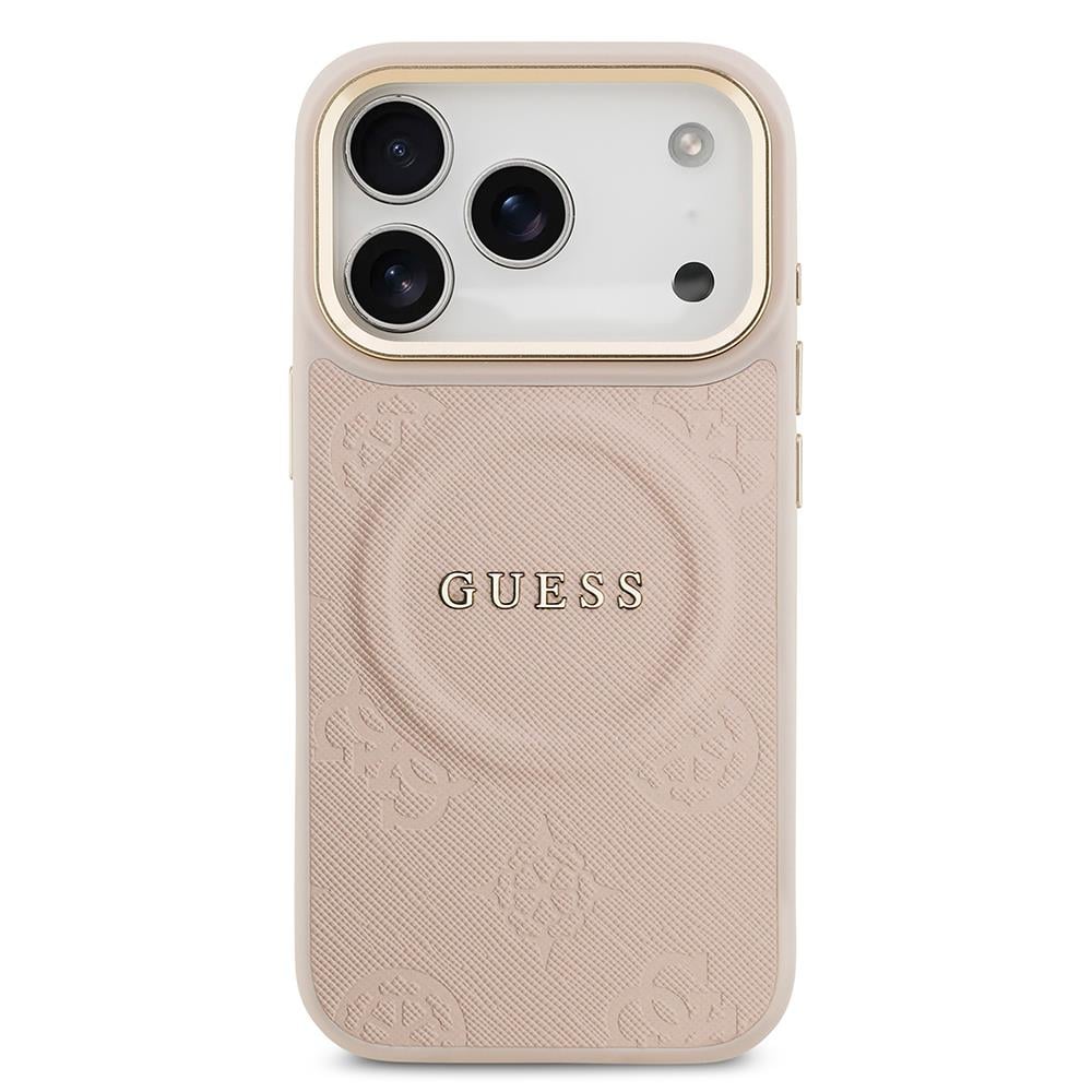 Apple iPhone 17 Pro Kılıf Guess Orjinal Lisanslı M-safe Şarj Özellikli Sıcak Baskılı Yazı Logolu PU Deri Peony Kapak