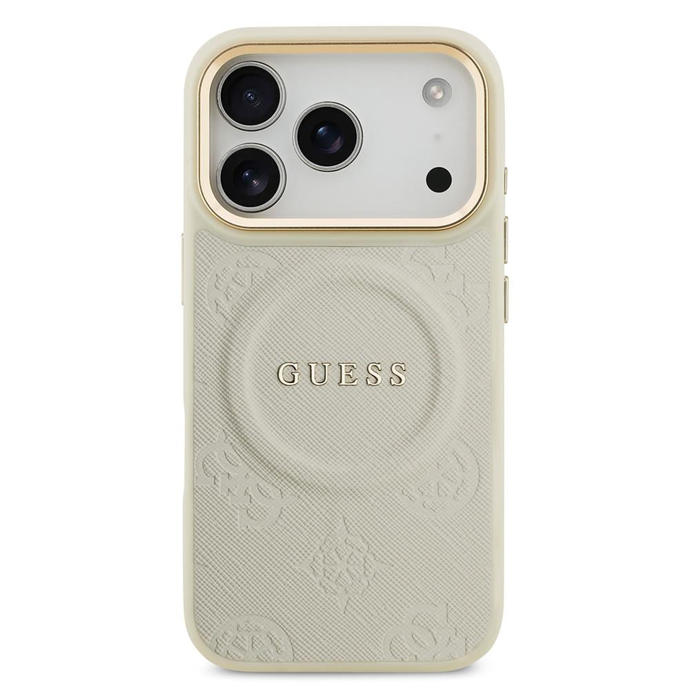 Apple iPhone 17 Pro Kılıf Guess Orjinal Lisanslı M-safe Şarj Özellikli Sıcak Baskılı Yazı Logolu PU Deri Peony Kapak