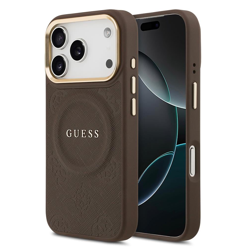 Apple iPhone 17 Pro Kılıf Guess Orjinal Lisanslı M-safe Şarj Özellikli Sıcak Baskılı Yazı Logolu PU Deri Peony Kapak