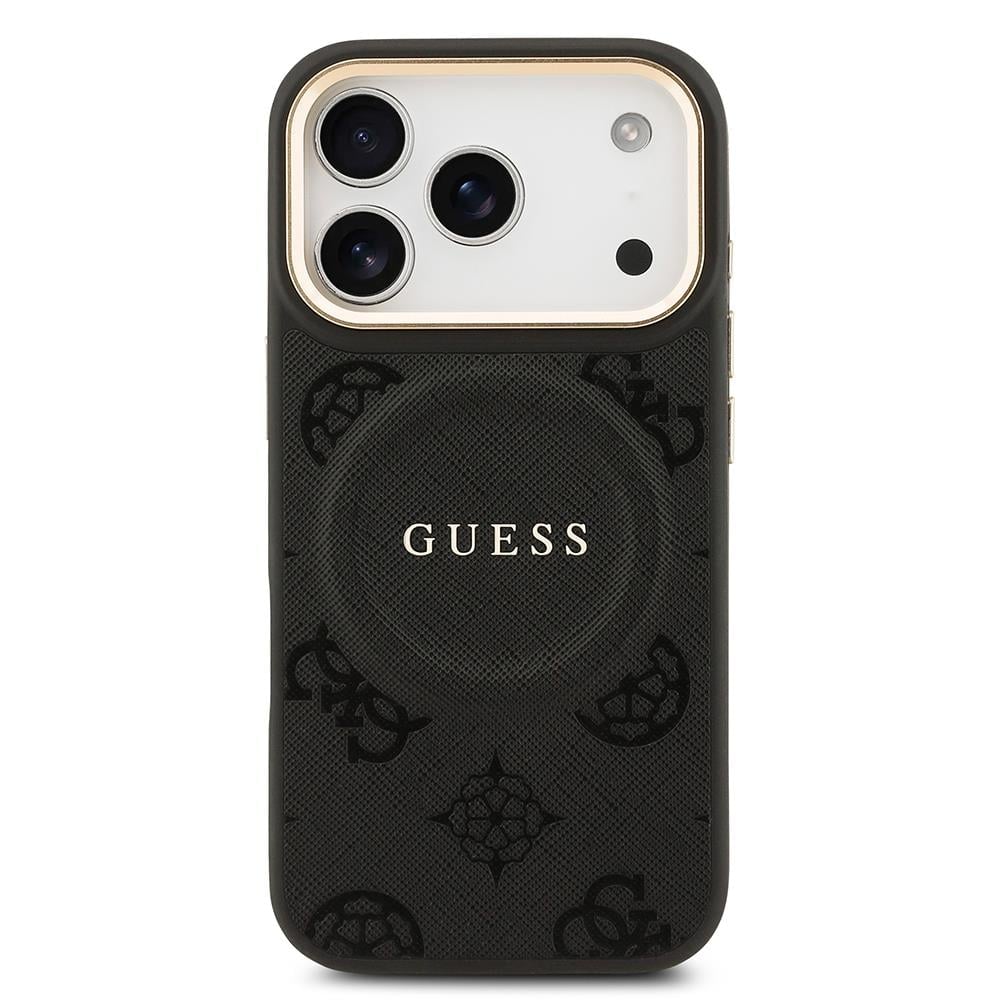 Apple iPhone 17 Pro Kılıf Guess Orjinal Lisanslı M-safe Şarj Özellikli Sıcak Baskılı Yazı Logolu PU Deri Peony Kapak