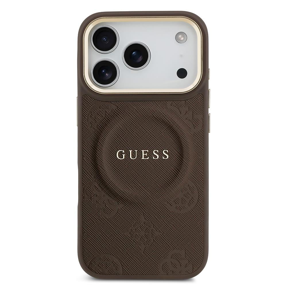 Apple iPhone 17 Pro Kılıf Guess Orjinal Lisanslı M-safe Şarj Özellikli Sıcak Baskılı Yazı Logolu PU Deri Peony Kapak