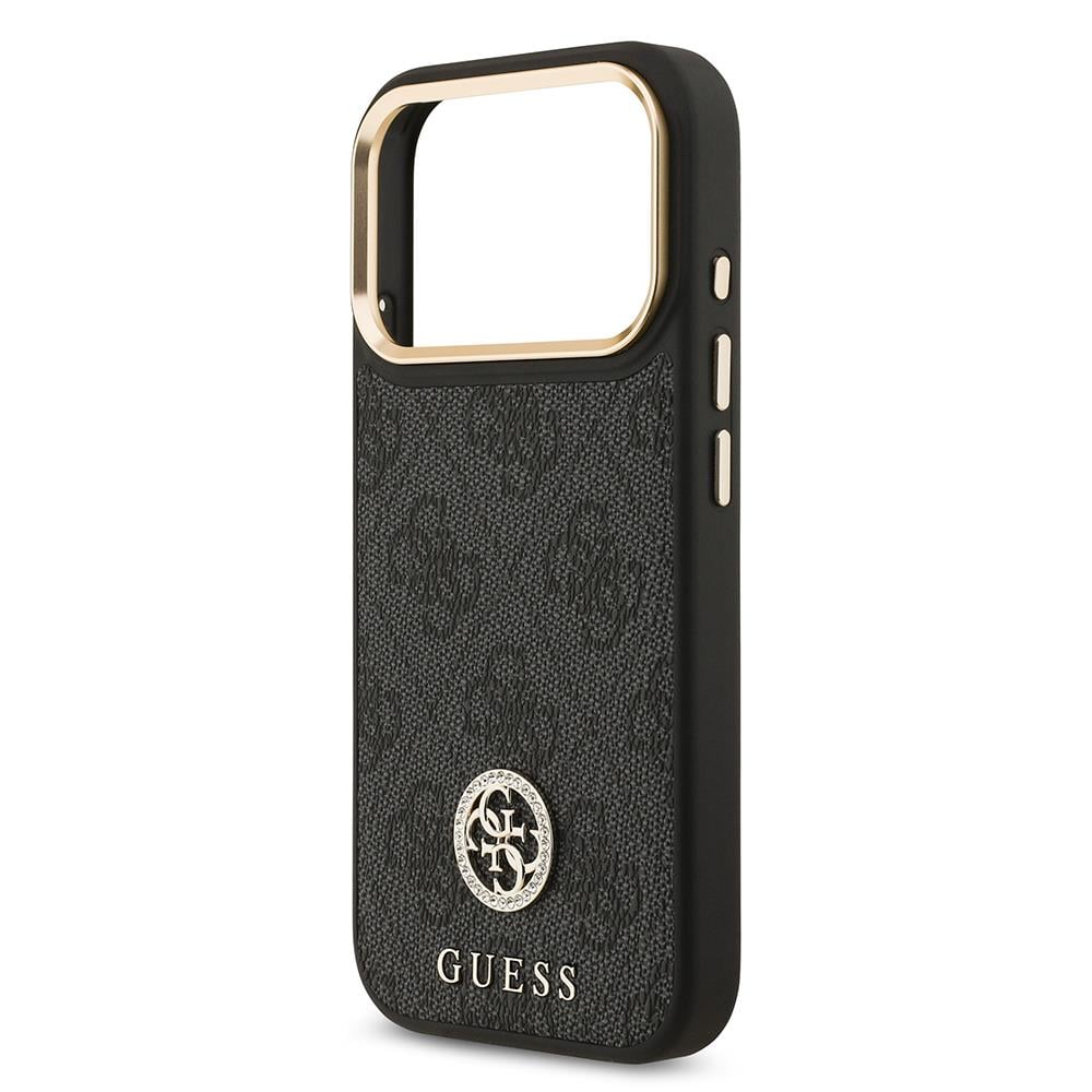 Apple iPhone 17 Pro Kılıf Guess Orjinal Lisanslı M-safe Şarj Özellikli Gold Metal Kamera Çerçeveli Taşlı 4G Logolu Kapak