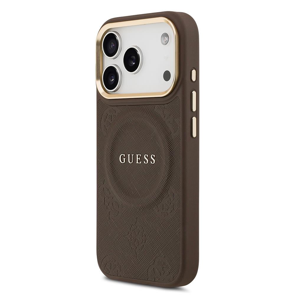 Apple iPhone 17 Pro Kılıf Guess Orjinal Lisanslı M-safe Şarj Özellikli Sıcak Baskılı Yazı Logolu PU Deri Peony Kapak