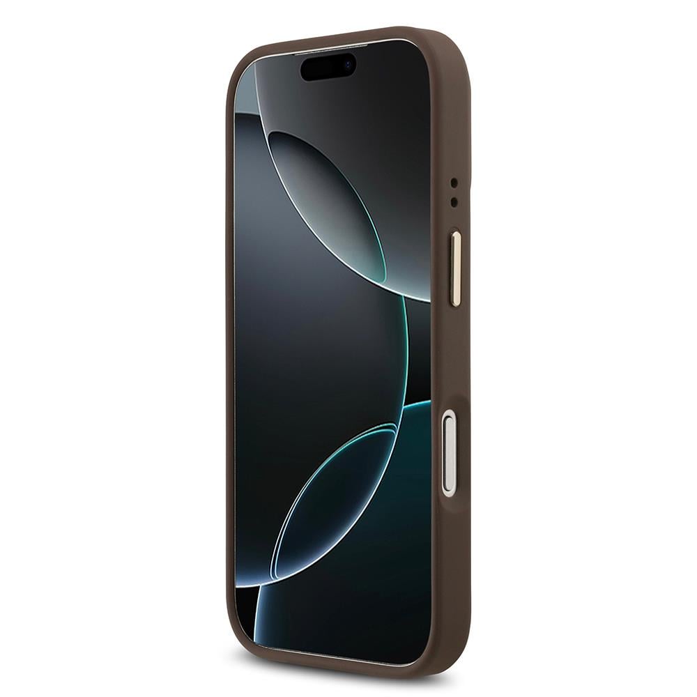 Apple iPhone 17 Pro Kılıf Guess Orjinal Lisanslı M-safe Şarj Özellikli Grained Yazı ve Taşlı 4G Logolu Kapak