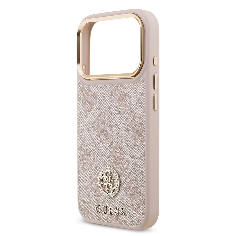 Apple iPhone 17 Pro Kılıf Guess Orjinal Lisanslı M-safe Şarj Özellikli Gold Metal Kamera Çerçeveli Taşlı 4G Logolu Kapak