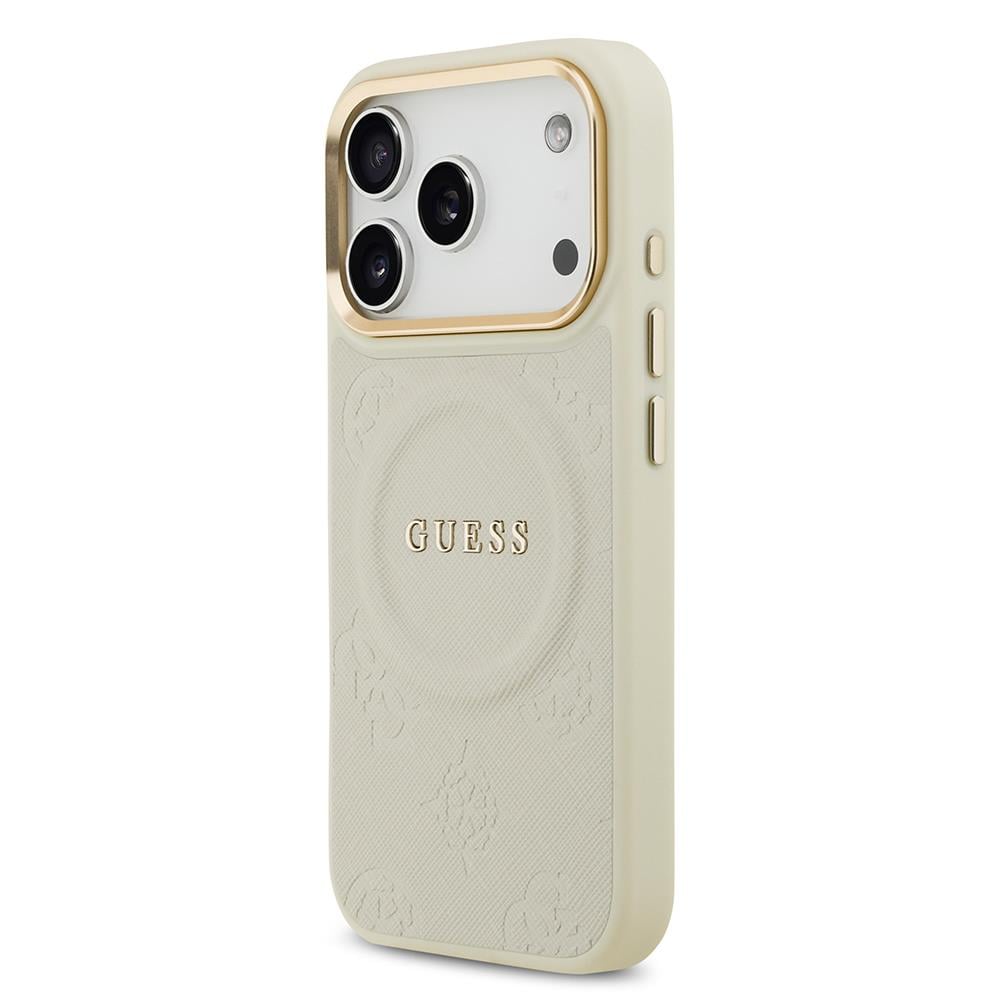 Apple iPhone 17 Pro Kılıf Guess Orjinal Lisanslı M-safe Şarj Özellikli Sıcak Baskılı Yazı Logolu PU Deri Peony Kapak