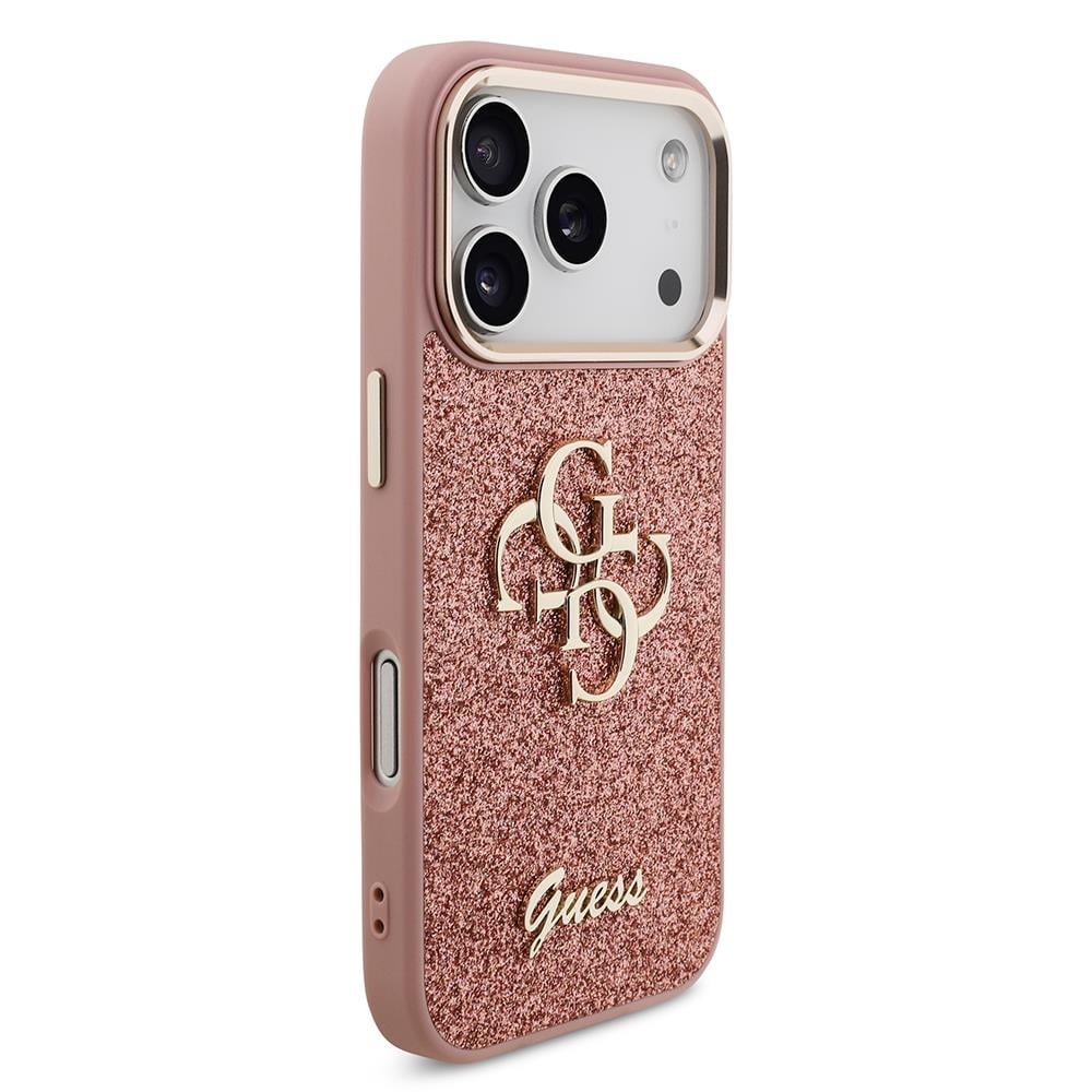 Apple iPhone 17 Pro Kılıf Guess Orjinal Lisanslı 4G Büyük Metal Kamera Çerçeveli ve Logolu Glitter Kapak