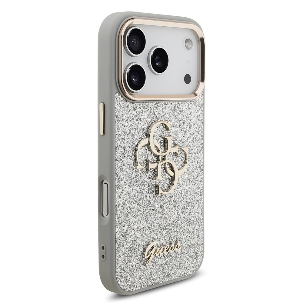 Apple iPhone 17 Pro Kılıf Guess Orjinal Lisanslı 4G Büyük Metal Kamera Çerçeveli ve Logolu Glitter Kapak