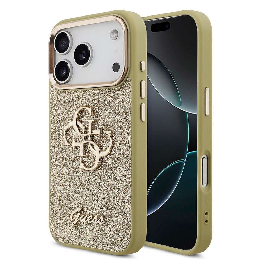 Apple iPhone 17 Pro Kılıf Guess Orjinal Lisanslı Taşlı Arka Yüzey Üçgen Logolu Kapak