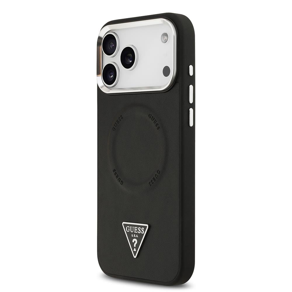 Apple iPhone 17 Pro Kılıf Guess Orjinal Lisanslı M-safe Şarj Özellikli PU Deri Metal Kamera Çerçeveli Üçgen Logolu Kapak