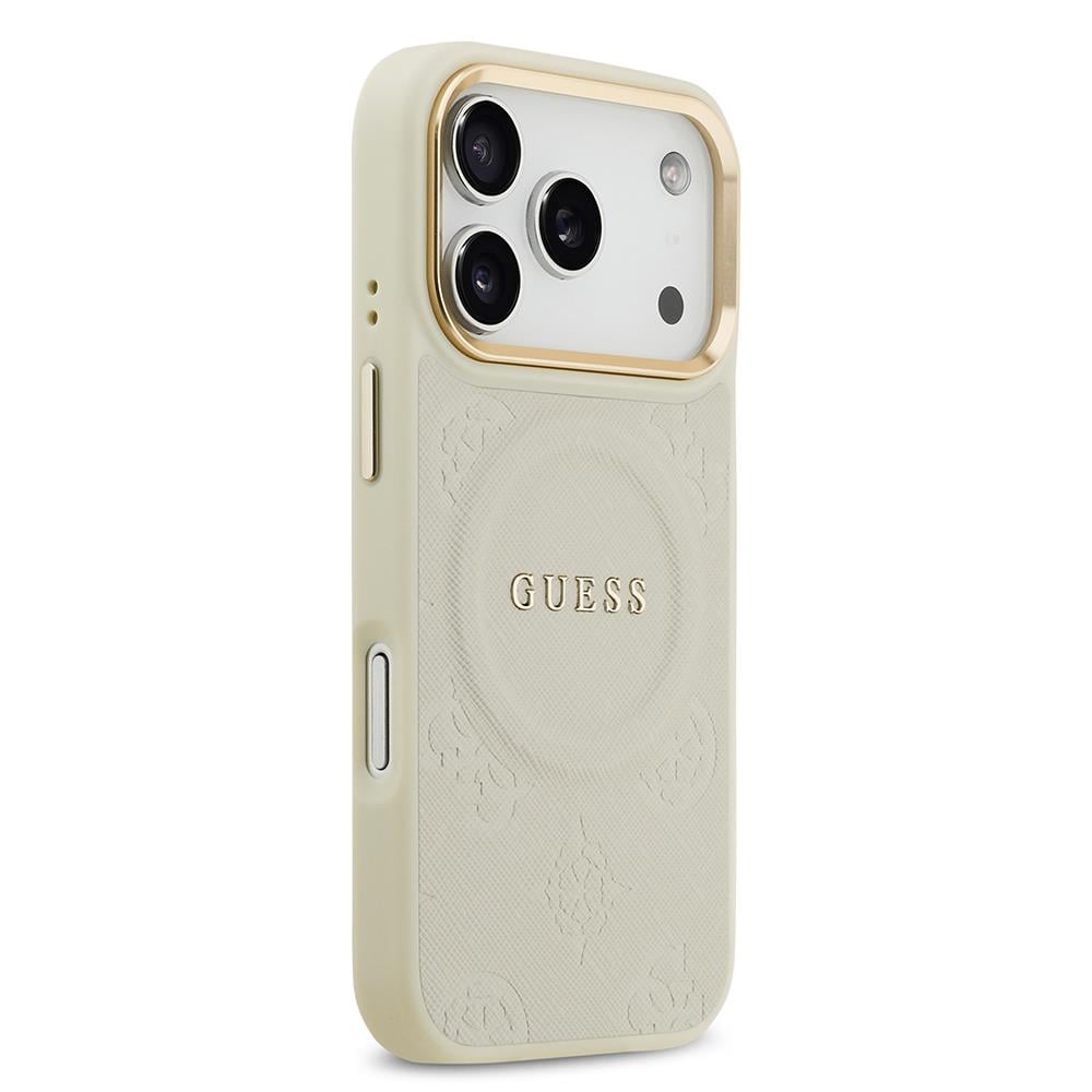 Apple iPhone 17 Pro Kılıf Guess Orjinal Lisanslı M-safe Şarj Özellikli Sıcak Baskılı Yazı Logolu PU Deri Peony Kapak
