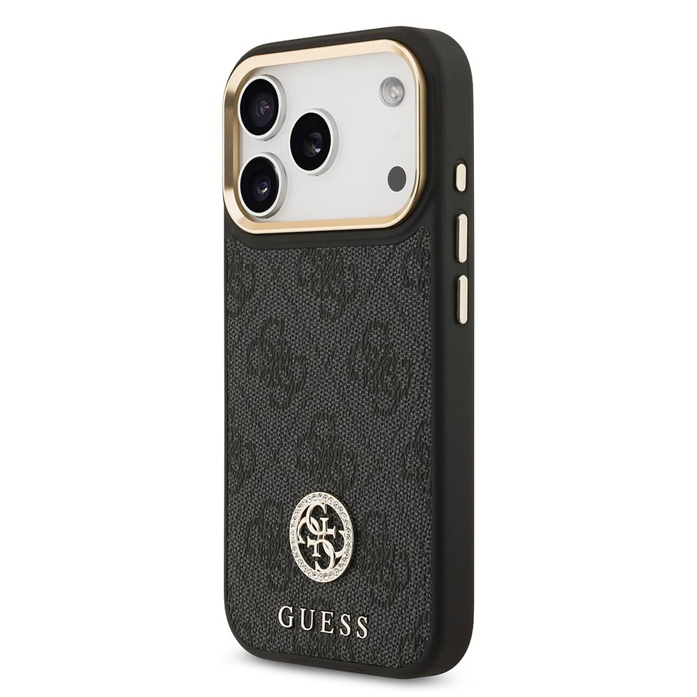 Apple iPhone 17 Pro Kılıf Guess Orjinal Lisanslı M-safe Şarj Özellikli Gold Metal Kamera Çerçeveli Taşlı 4G Logolu Kapak