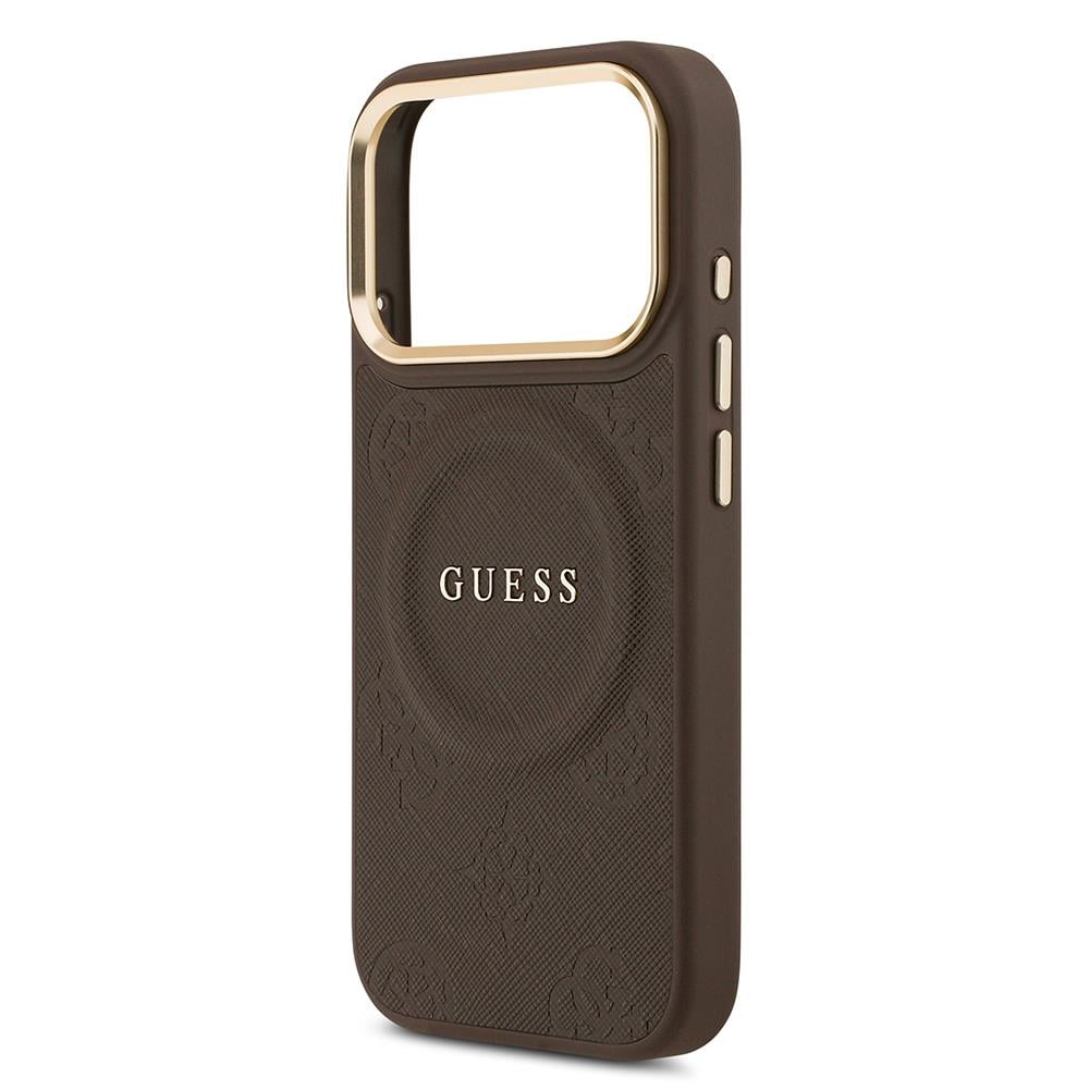Apple iPhone 17 Pro Kılıf Guess Orjinal Lisanslı M-safe Şarj Özellikli Sıcak Baskılı Yazı Logolu PU Deri Peony Kapak