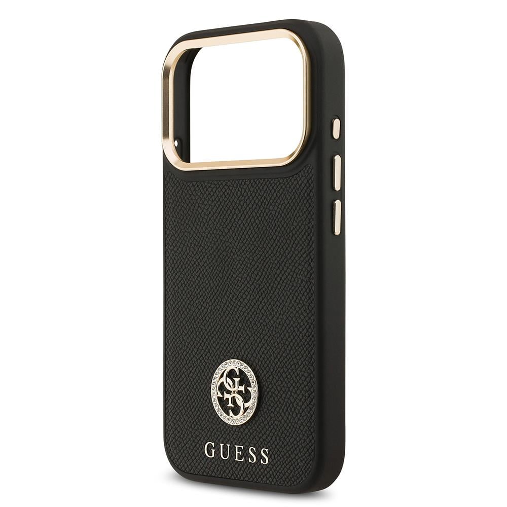 Apple iPhone 17 Pro Kılıf Guess Orjinal Lisanslı M-safe Şarj Özellikli Grained Yazı ve Taşlı 4G Logolu Kapak