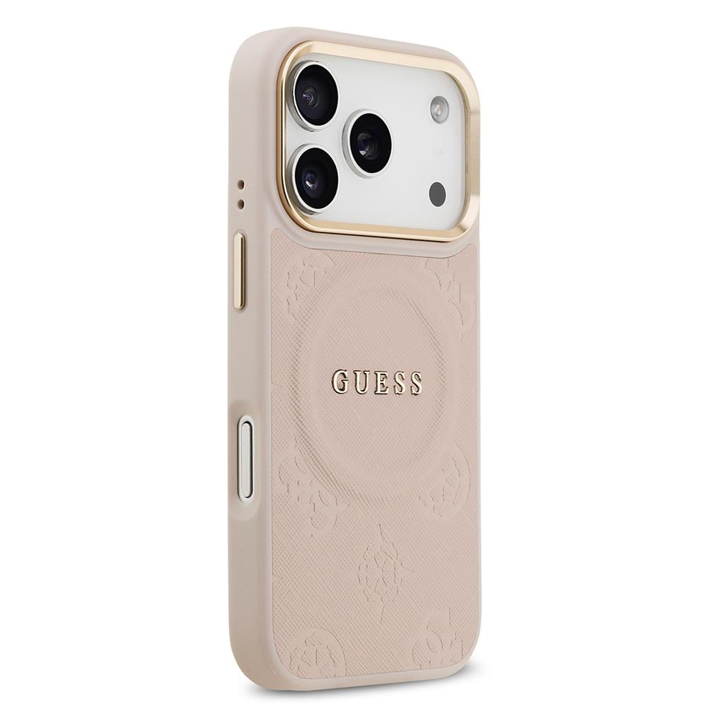 Apple iPhone 17 Pro Kılıf Guess Orjinal Lisanslı M-safe Şarj Özellikli Sıcak Baskılı Yazı Logolu PU Deri Peony Kapak