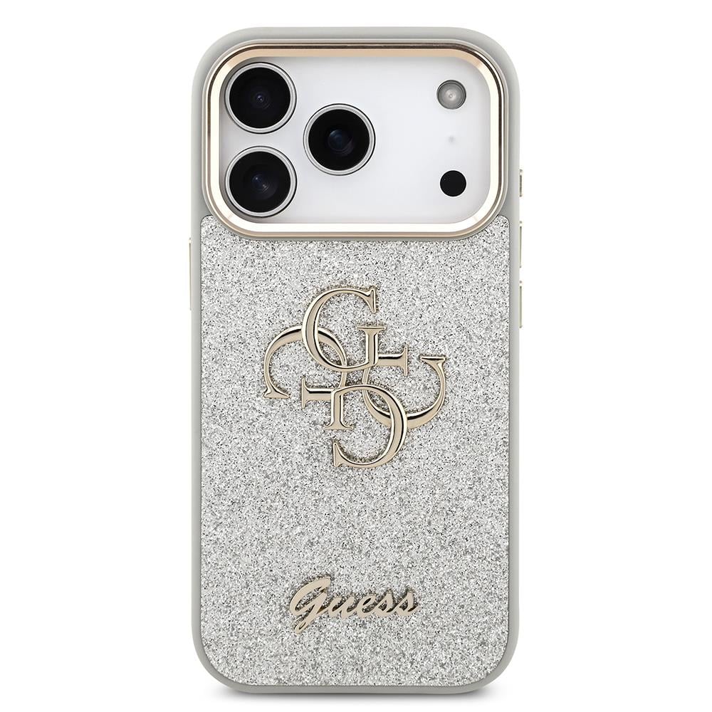 Apple iPhone 17 Pro Kılıf Guess Orjinal Lisanslı 4G Büyük Metal Kamera Çerçeveli ve Logolu Glitter Kapak