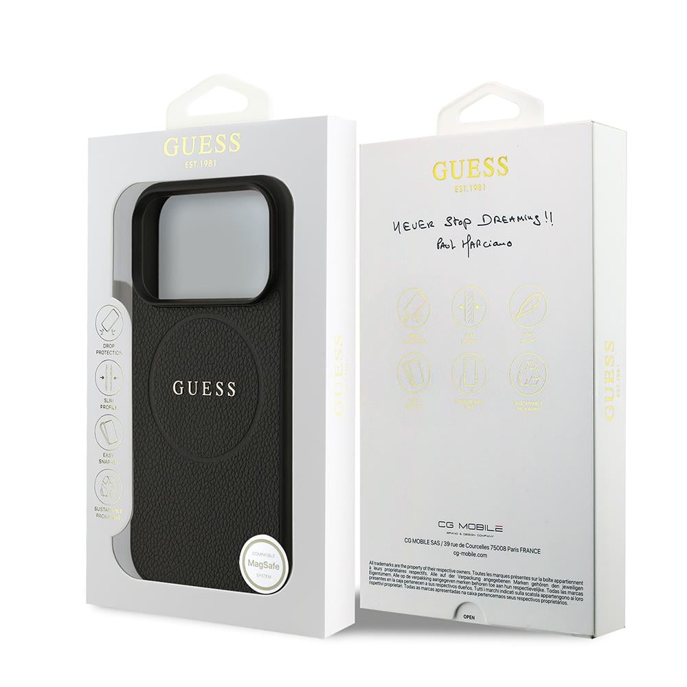 Apple iPhone 17 Pro Kılıf Guess Orjinal Lisanslı M-safe Şarj Özellikli Yazı Logolu PU Deri Kapak