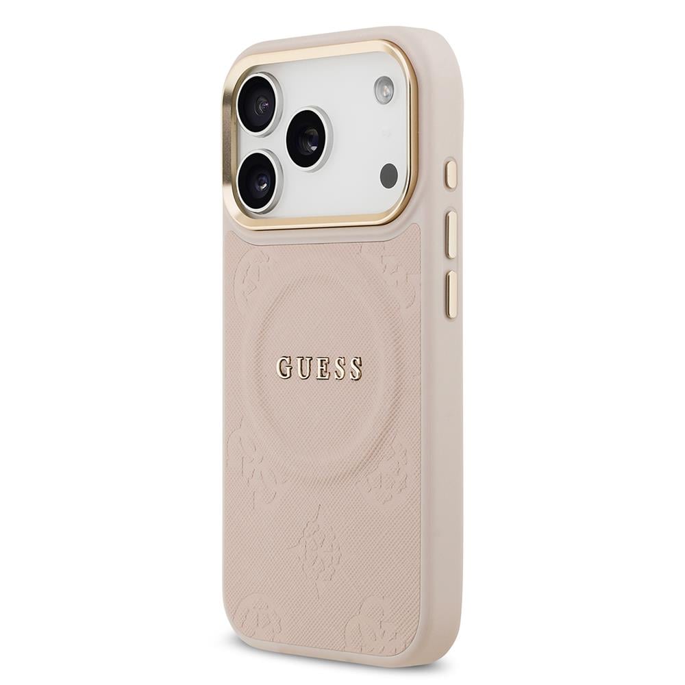 Apple iPhone 17 Pro Kılıf Guess Orjinal Lisanslı M-safe Şarj Özellikli Sıcak Baskılı Yazı Logolu PU Deri Peony Kapak