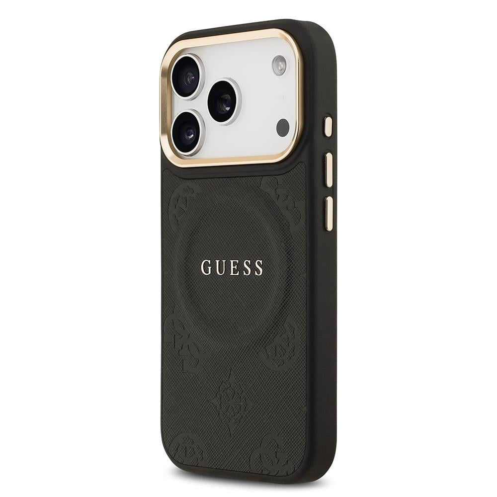 Apple iPhone 17 Pro Kılıf Guess Orjinal Lisanslı M-safe Şarj Özellikli Sıcak Baskılı Yazı Logolu PU Deri Peony Kapak
