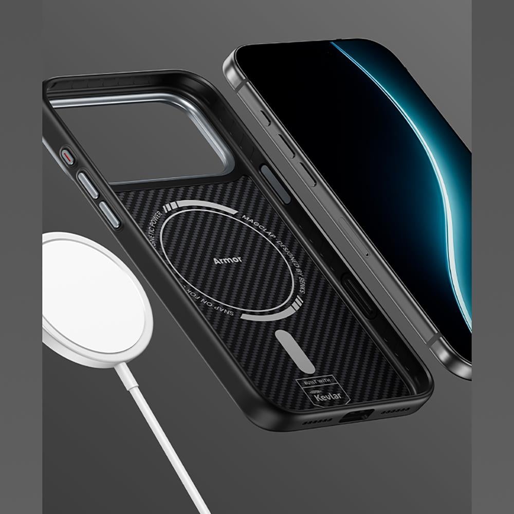 Apple iPhone 17 Pro Kılıf Karbon Fiber M-safe Şarj Özellikli Benks Hybrid ArmorPro 600D Kevlar Kapak