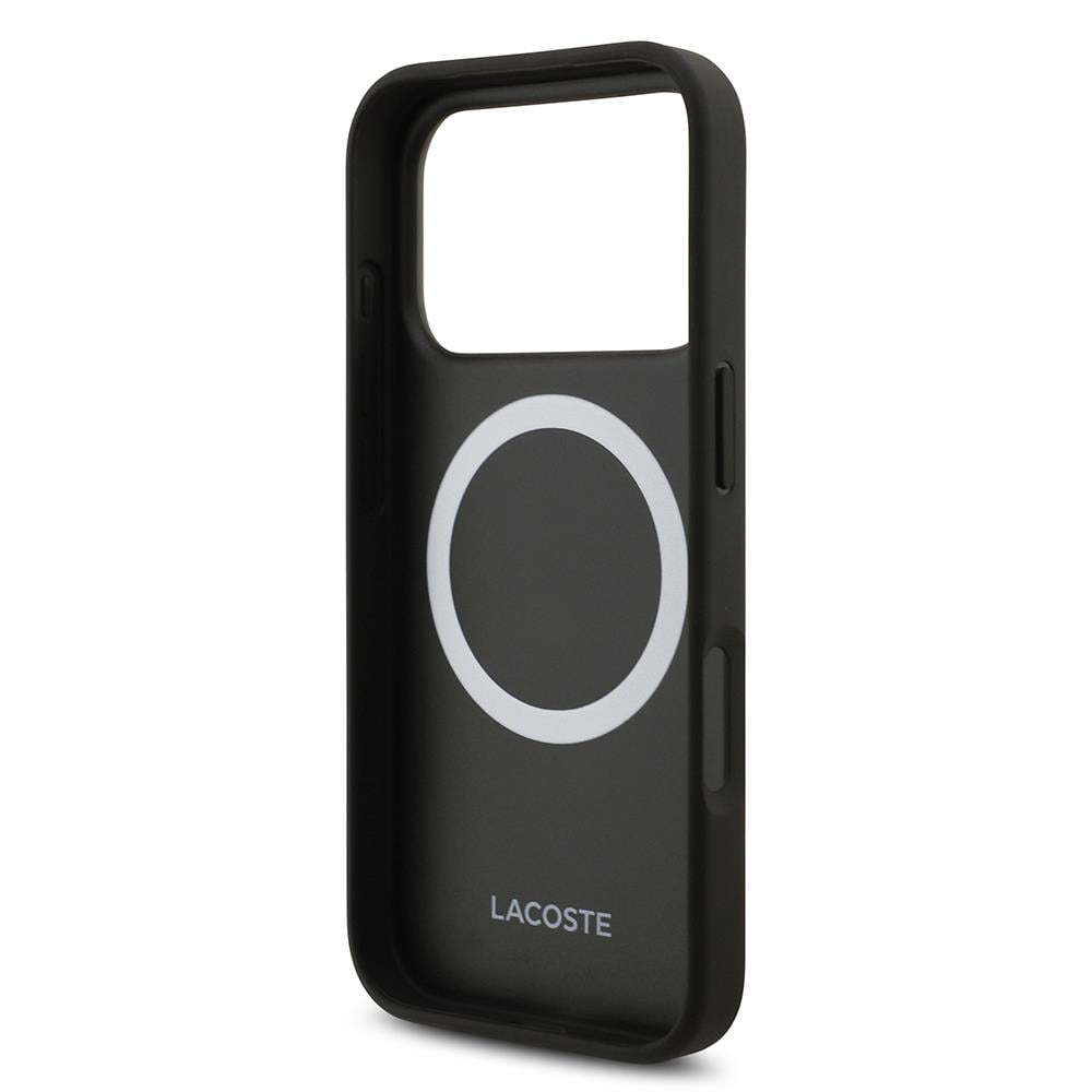 Apple iPhone 17 Pro Kılıf Lacoste Orjinal Lisanslı M-safe Şarj Özellikli PU Deri Tasarımlı Karışık Monogram Desenli Kapak