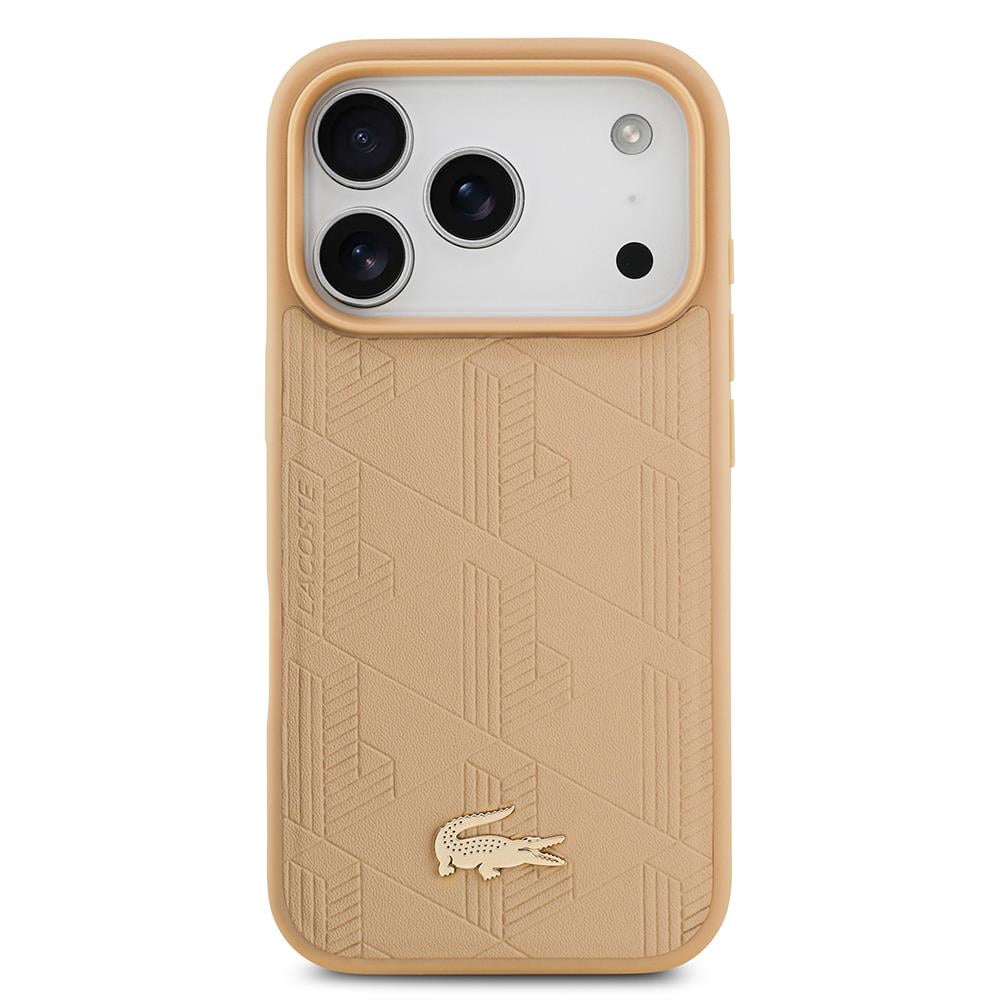 Apple iPhone 17 Pro Kılıf Lacoste Orjinal Lisanslı M-safe Şarj Özellikli PU Deri Tasarımlı Karışık Monogram Desenli Kapak