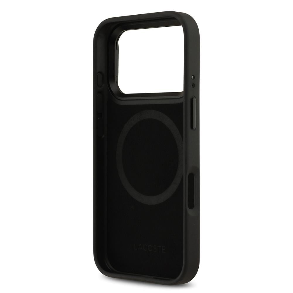 Apple iPhone 17 Pro Kılıf Lacoste Orjinal Lisanslı M-safe Şarj Özellikli Standlı PU Deri Karışık Monogram Desenli Kapak