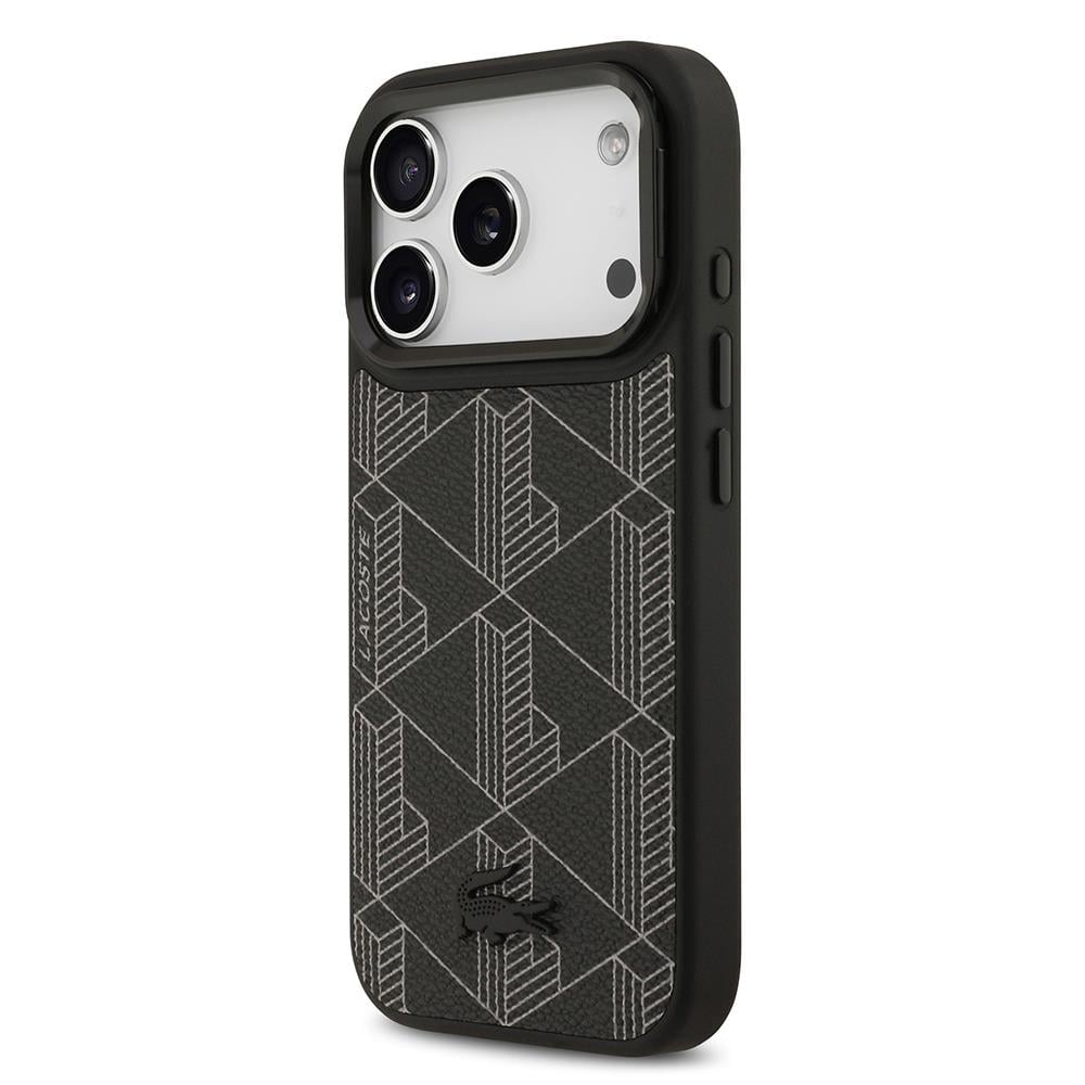 Apple iPhone 17 Pro Kılıf Lacoste Orjinal Lisanslı M-safe Şarj Özellikli Standlı PU Deri Karışık Monogram Desenli Kapak