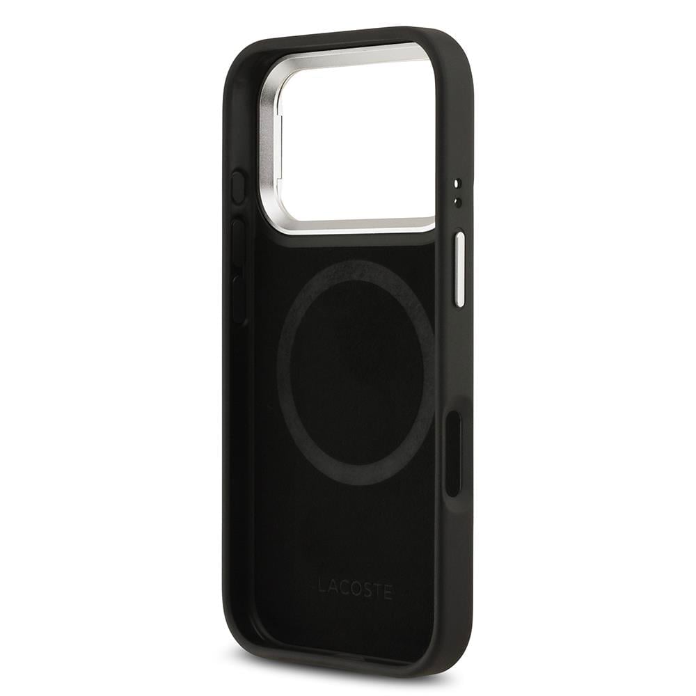 Apple iPhone 17 Pro Kılıf Lacoste Orjinal Lisanslı M-safe Şarj Özellikli PU Pike Desenli Standlı Metal Logolu Kapak