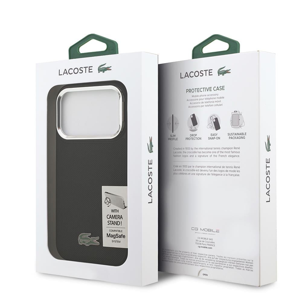 Apple iPhone 17 Pro Kılıf Lacoste Orjinal Lisanslı M-safe Şarj Özellikli PU Pike Desenli Standlı Metal Logolu Kapak