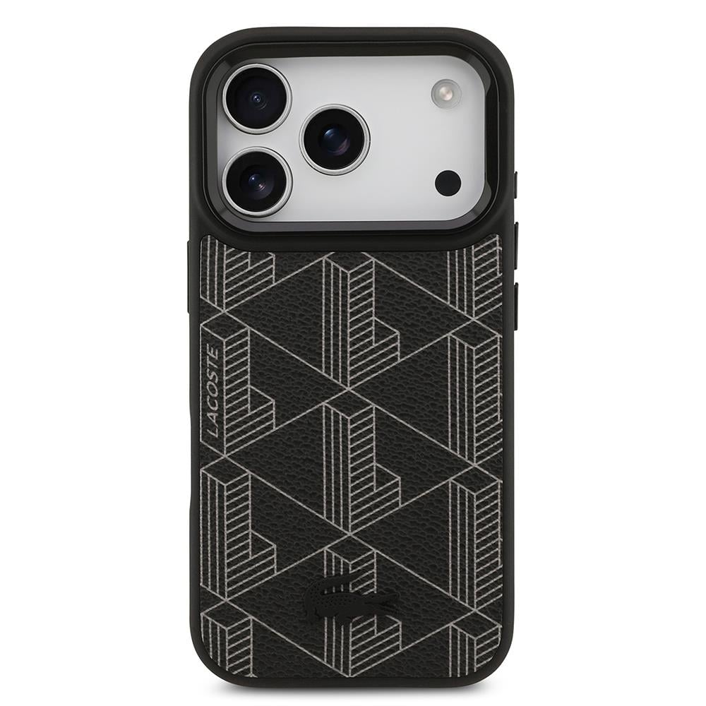 Apple iPhone 17 Pro Kılıf Lacoste Orjinal Lisanslı M-safe Şarj Özellikli Standlı PU Deri Karışık Monogram Desenli Kapak