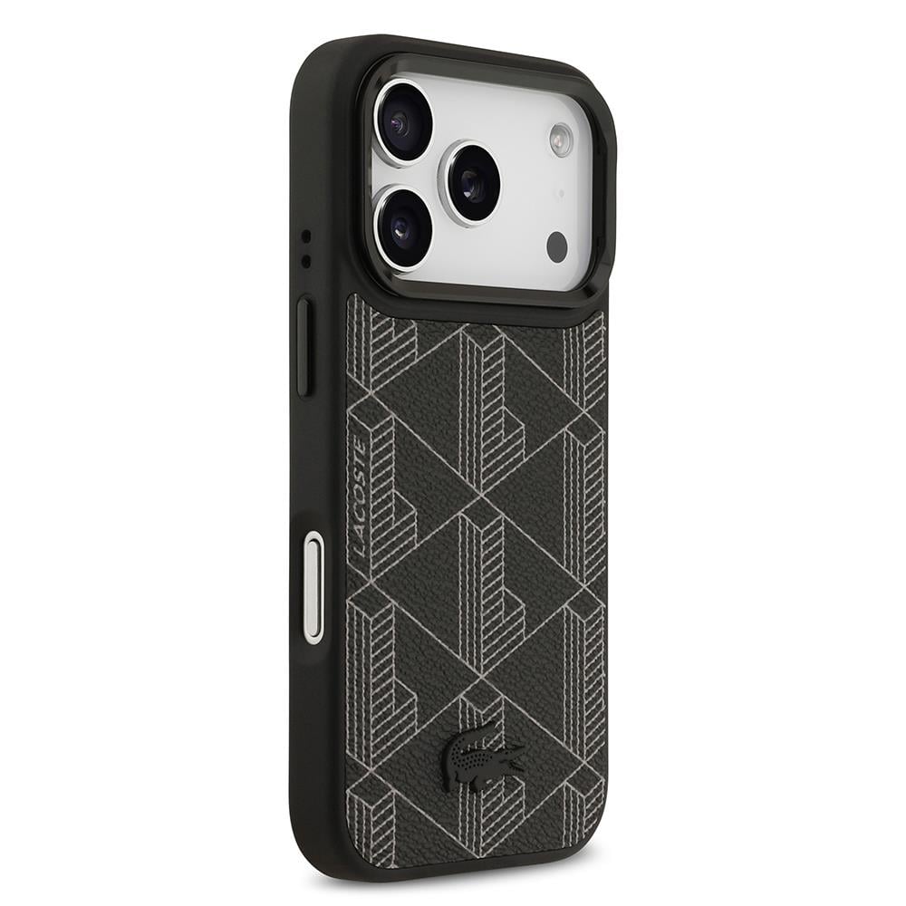 Apple iPhone 17 Pro Kılıf Lacoste Orjinal Lisanslı M-safe Şarj Özellikli Standlı PU Deri Karışık Monogram Desenli Kapak