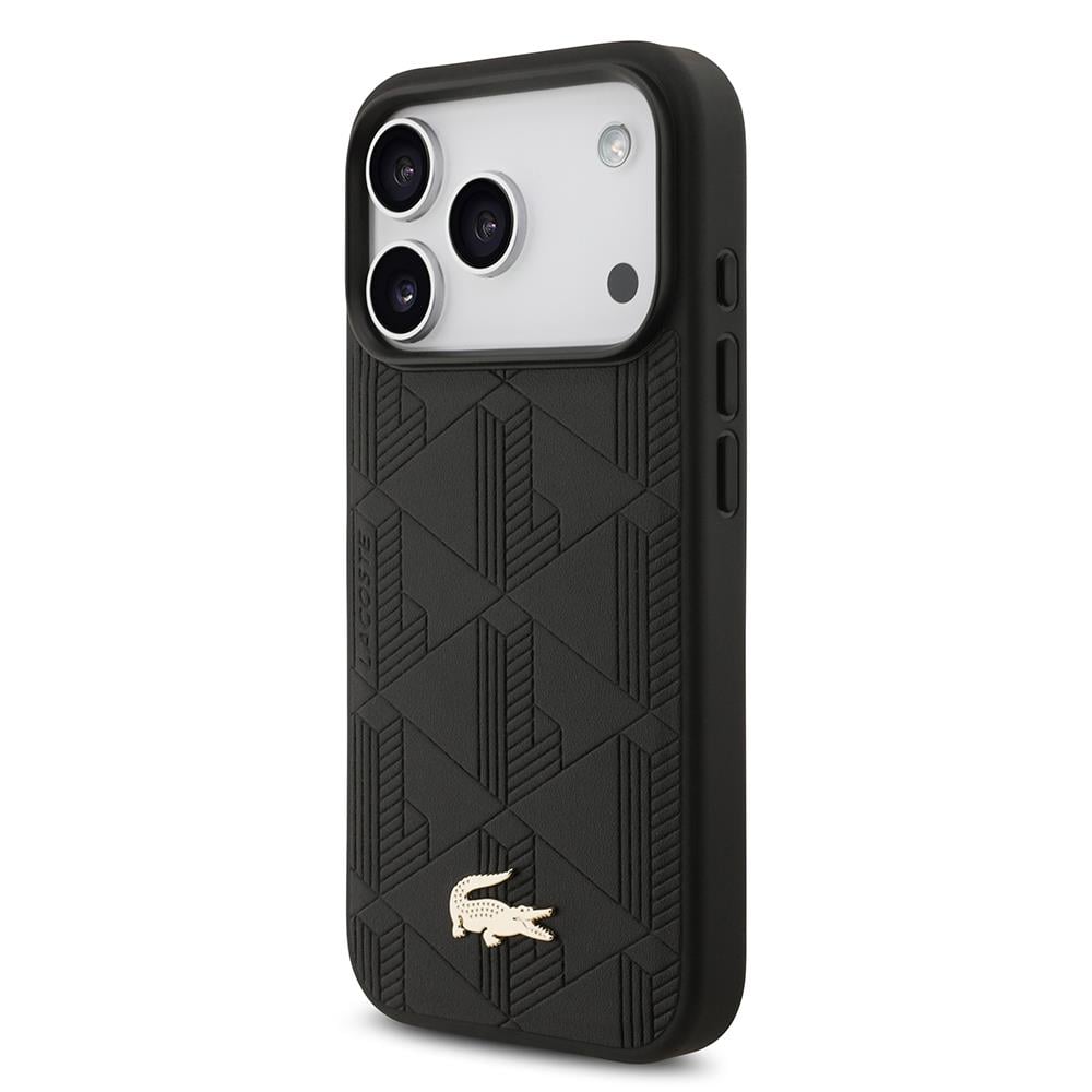 Apple iPhone 17 Pro Kılıf Lacoste Orjinal Lisanslı M-safe Şarj Özellikli PU Deri Tasarımlı Karışık Monogram Desenli Kapak