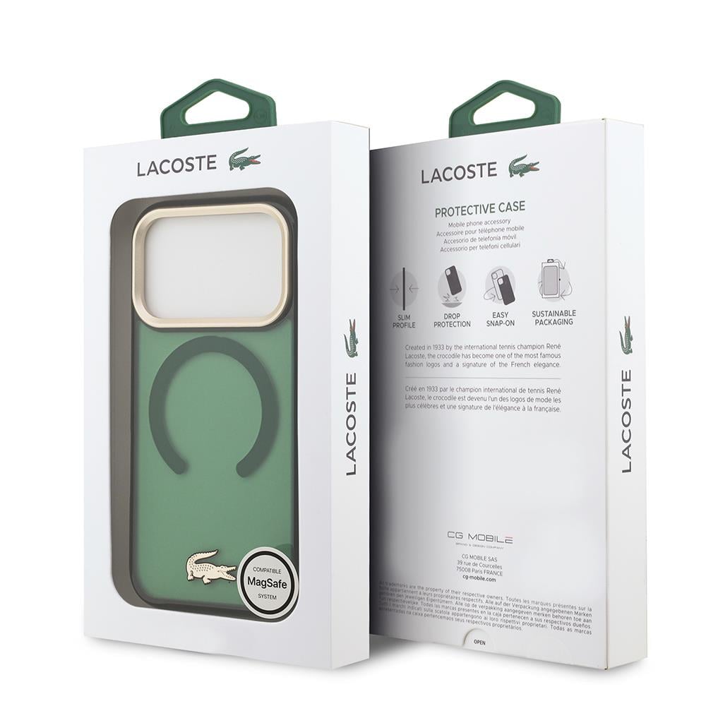 Apple iPhone 17 Pro Kılıf Lacoste Orjinal Lisanslı M-safe Şarj Özellikli Gold Timsah Logolu Buzlu Kapak