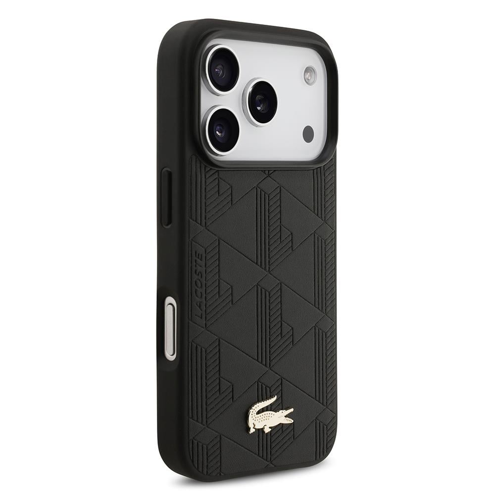 Apple iPhone 17 Pro Kılıf Lacoste Orjinal Lisanslı M-safe Şarj Özellikli PU Deri Tasarımlı Karışık Monogram Desenli Kapak