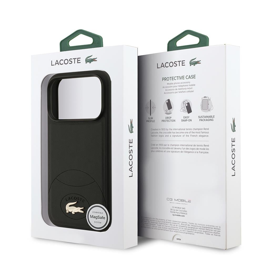 Apple iPhone 17 Pro Kılıf Lacoste Orjinal Lisanslı M-safe Şarj Özellikli PU Deri Tasarımlı Metal Logolu Kapak
