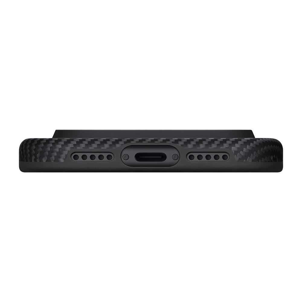 Apple iPhone 17 Pro Kılıf M-safe Şarj Özellikli Aramid Fiber Pitaka Military-Grade Classic Serisi Black-Grey Twill Kapak