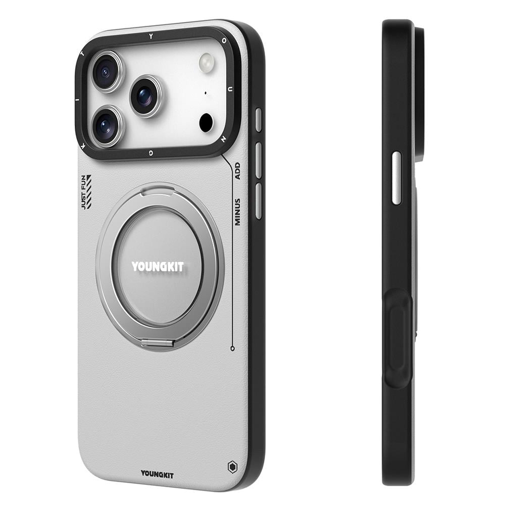 Apple iPhone 17 Pro Kılıf M-safe Şarj Özellikli 360 Derece Standlı Basit Mat Deri Desenli Youngkit Tech Leather Serisi Kapak