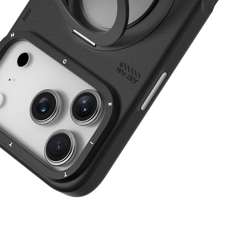 Apple iPhone 17 Pro Kılıf M-safe Şarj Özellikli 360 Derece Standlı Basit Mat Deri Desenli Youngkit Tech Leather Serisi Kapak