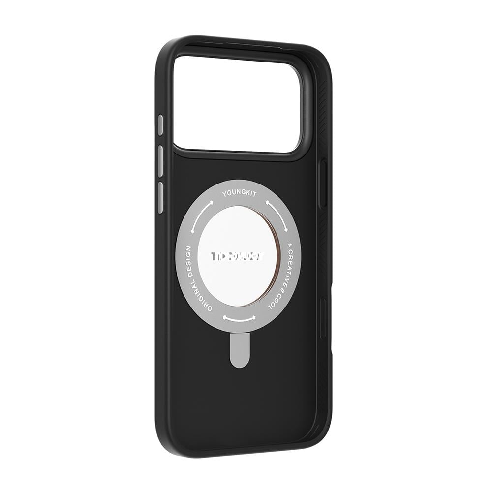Apple iPhone 17 Pro Kılıf M-safe Şarj Özellikli 360 Derece Standlı Basit Mat Deri Desenli Youngkit Tech Leather Serisi Kapak