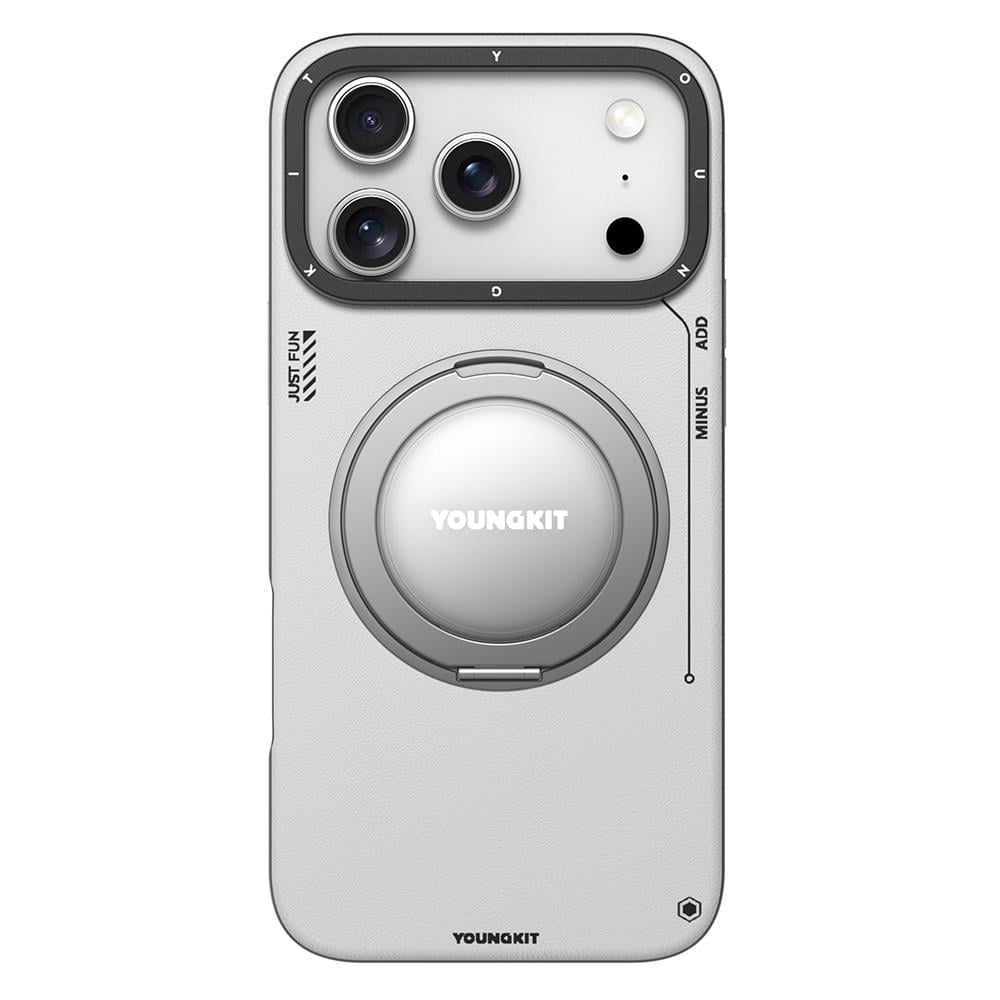 Apple iPhone 17 Pro Kılıf M-safe Şarj Özellikli 360 Derece Standlı Basit Mat Deri Desenli Youngkit Tech Leather Serisi Kapak