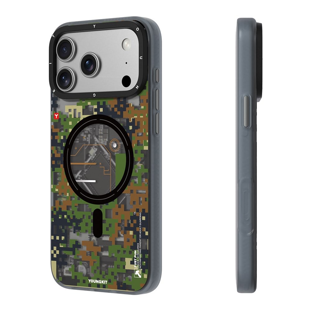 Apple iPhone 17 Pro Kılıf M-Safe Şarj Özellikli Youngkit Camouflage Sykell Serisi Kapak