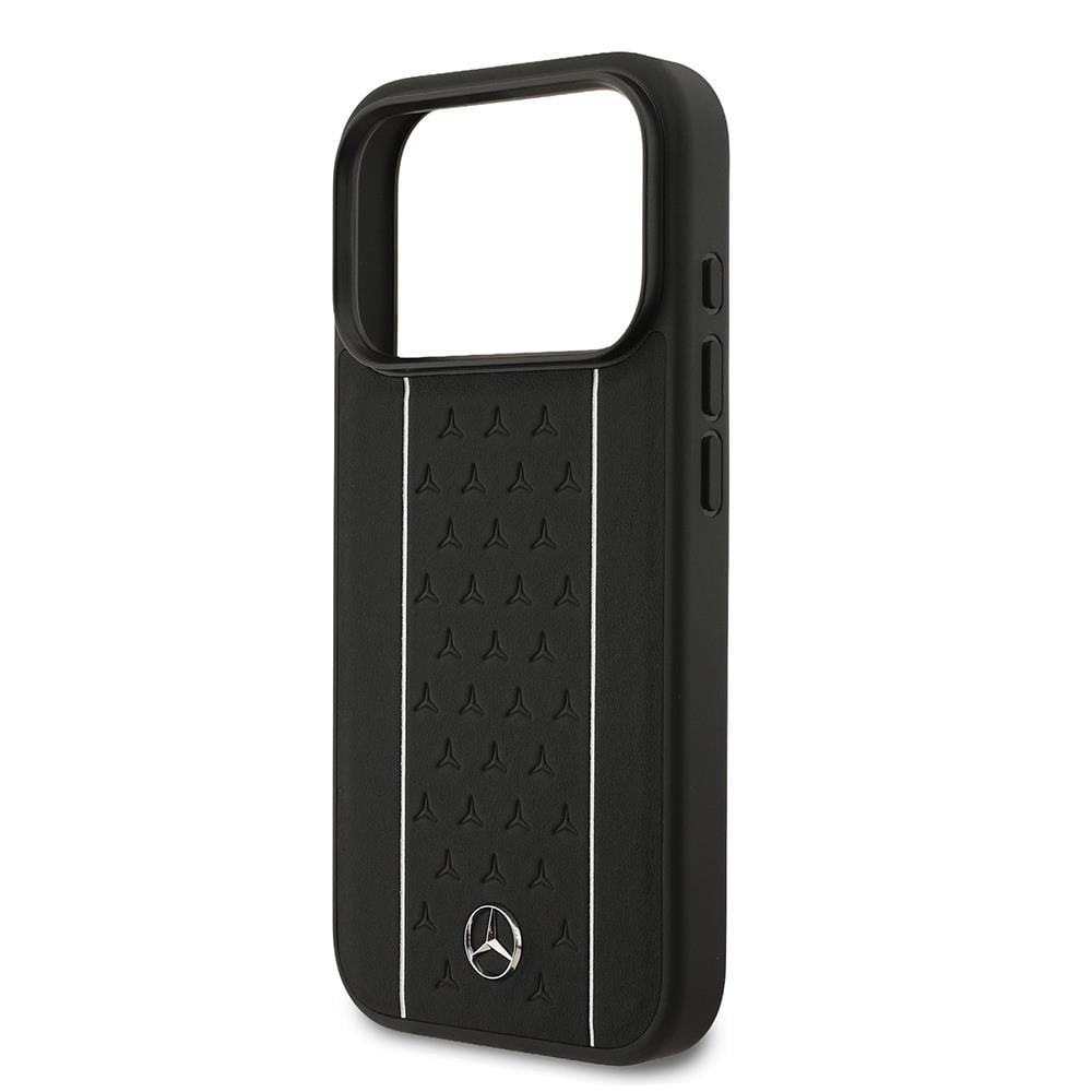 Apple iPhone 17 Pro Kılıf Mercedes Benz Orjinal Lisanslı M-safe Şarj Özellikli Şeritli Yıldız Desenli Metal Logolu Deri Kapak