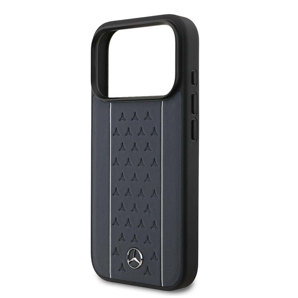 Apple iPhone 17 Pro Kılıf Mercedes Benz Orjinal Lisanslı M-safe Şarj Özellikli Şeritli Yıldız Desenli Metal Logolu Deri Kapak